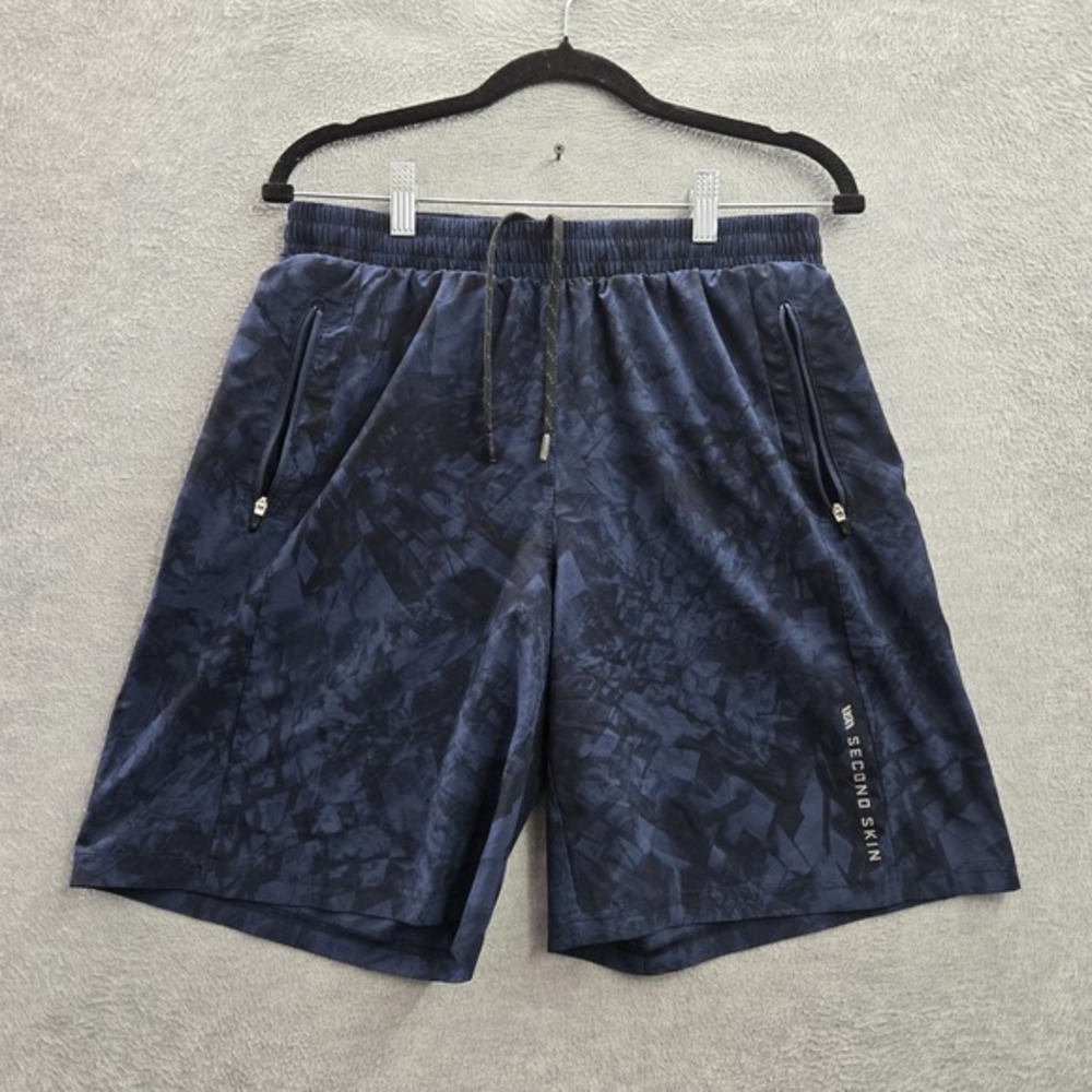 VRST Second Skin Men Activewear Shorts‎ M Blue Geometric Zipper 9" Inseam